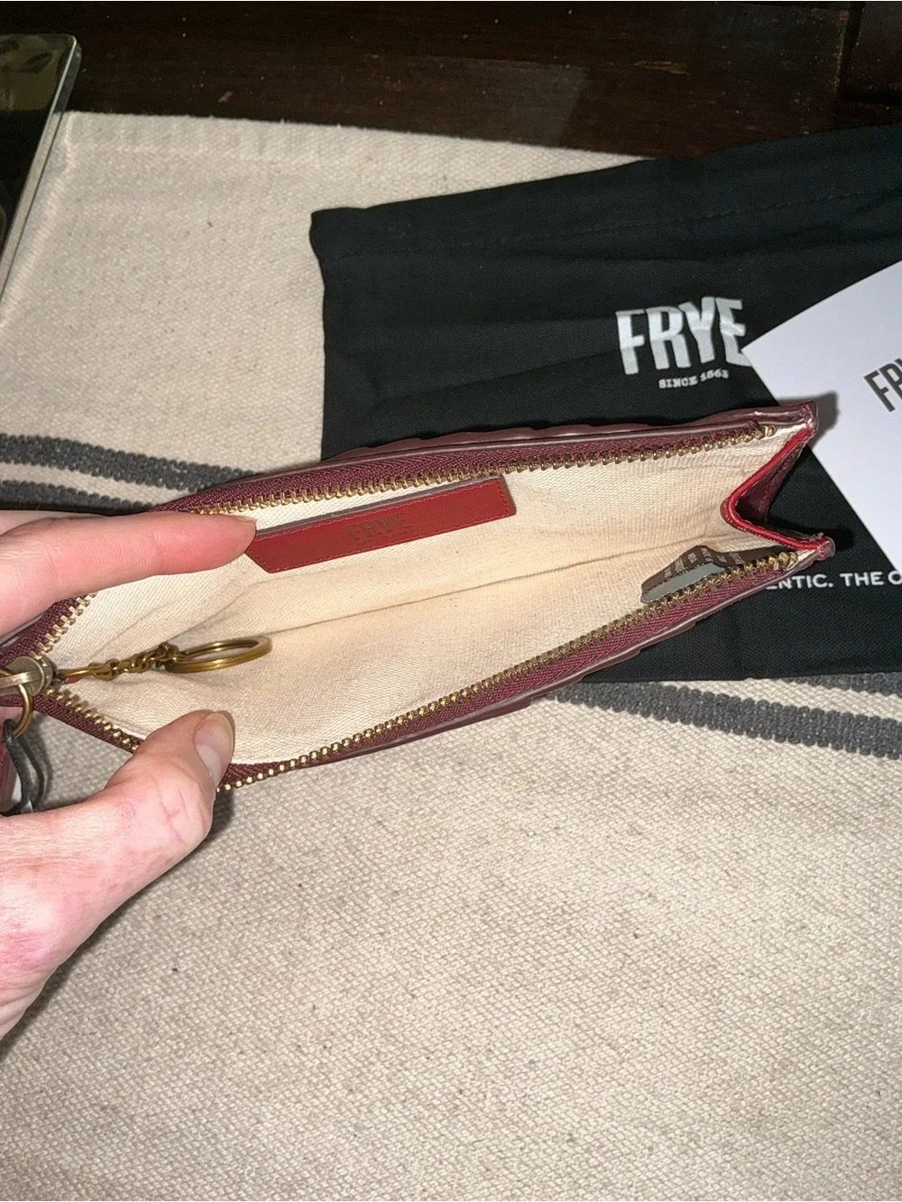 NWT Frye Melissa Leather Snap Card Wallet Berry Lacquer Red Retail $98